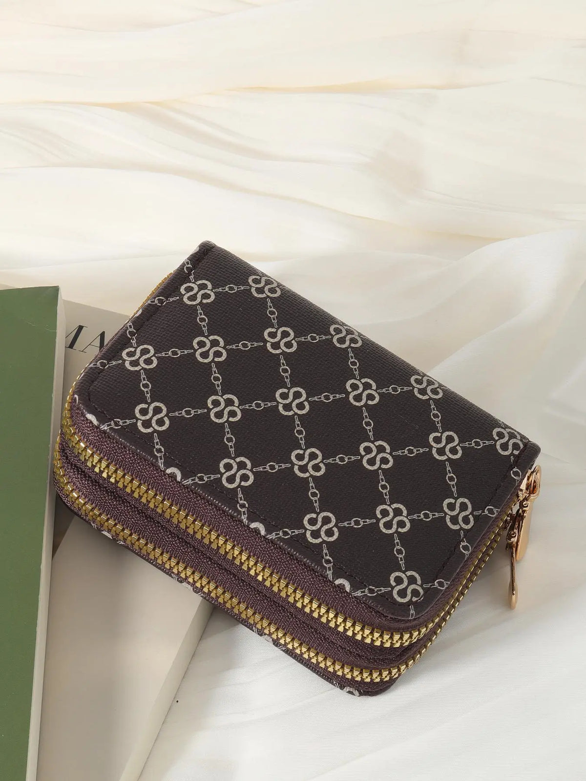 Women's Summer 2024 Retro Heart Print Double Zipper Coin Purse - Ideal Mother's Day Gift, Casual Multi-Card Holder, PU Leather Credit Card Storage Bag for Outdoor and Travel Use