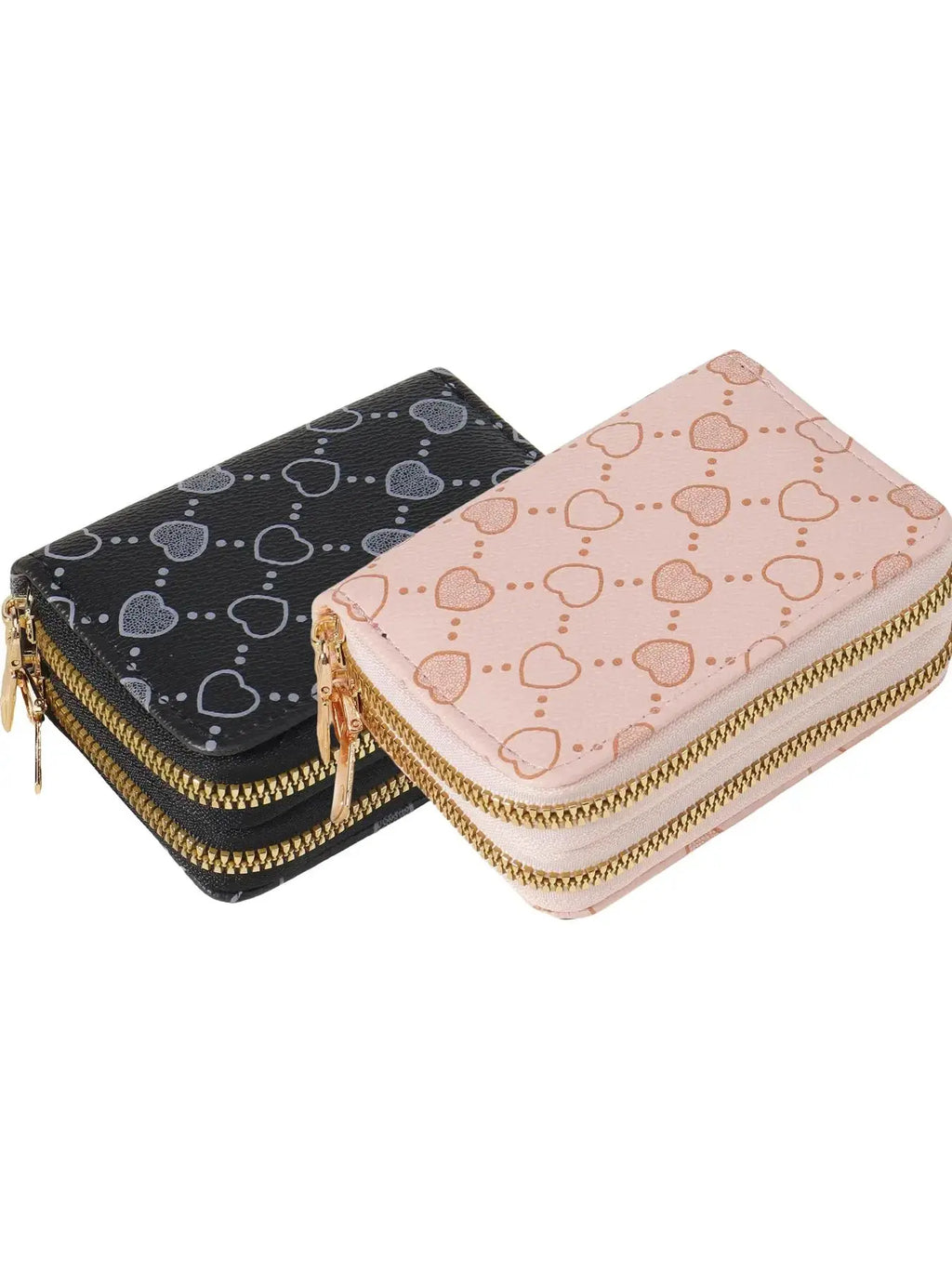 Women's Summer 2024 Retro Heart Print Double Zipper Coin Purse - Ideal Mother's Day Gift, Casual Multi-Card Holder, PU Leather Credit Card Storage Bag for Outdoor and Travel Use