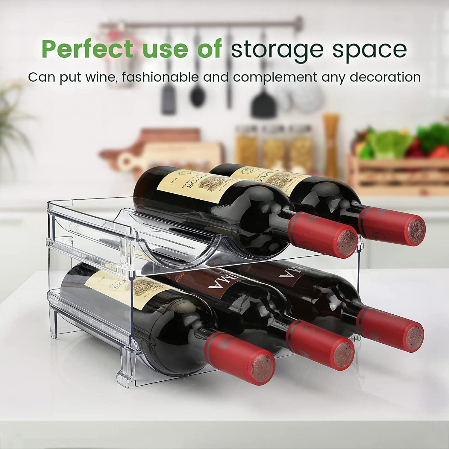 Water Bottle Storage Organizer Set - 2 Pack Stackable Cabinet Rack