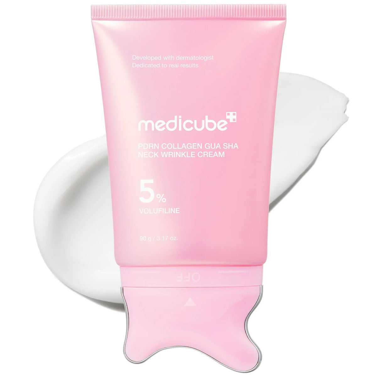 Medicube PDRN Collagen Gua Sha Neck Wrinkle Cream with Built-In Massager | Formulated with 5% Volufiline and PDRN for Firming and Contouring | Targets Fine Lines on Neck, Jawline, Décolleté, Underarms, Chest, Legs, and Shoulders | Korean Skincare Solution