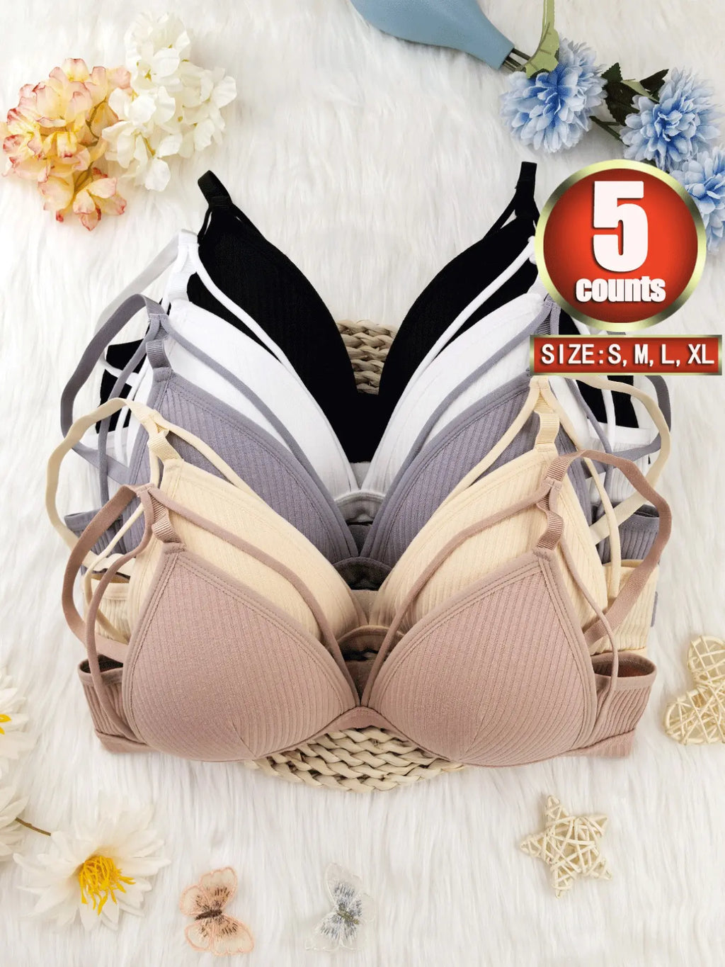 Women's Wireless Cut-Out Knit Bra with Adjustable Straps - Comfortable Everyday Lingerie for All Seasons