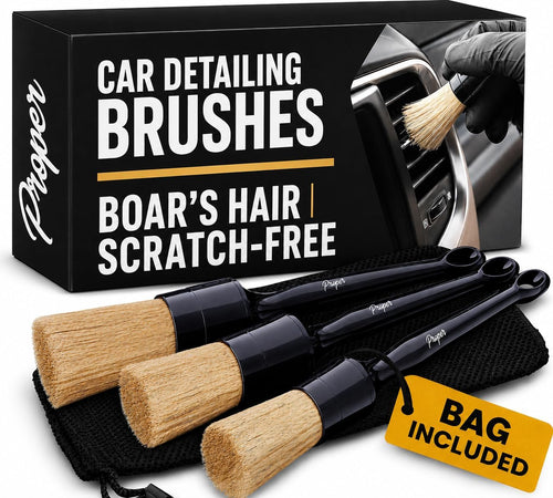 Car Detailing Brush Set - 3-Pack with Ultra Soft Boar Hair Bristles for Interior and Exterior Use