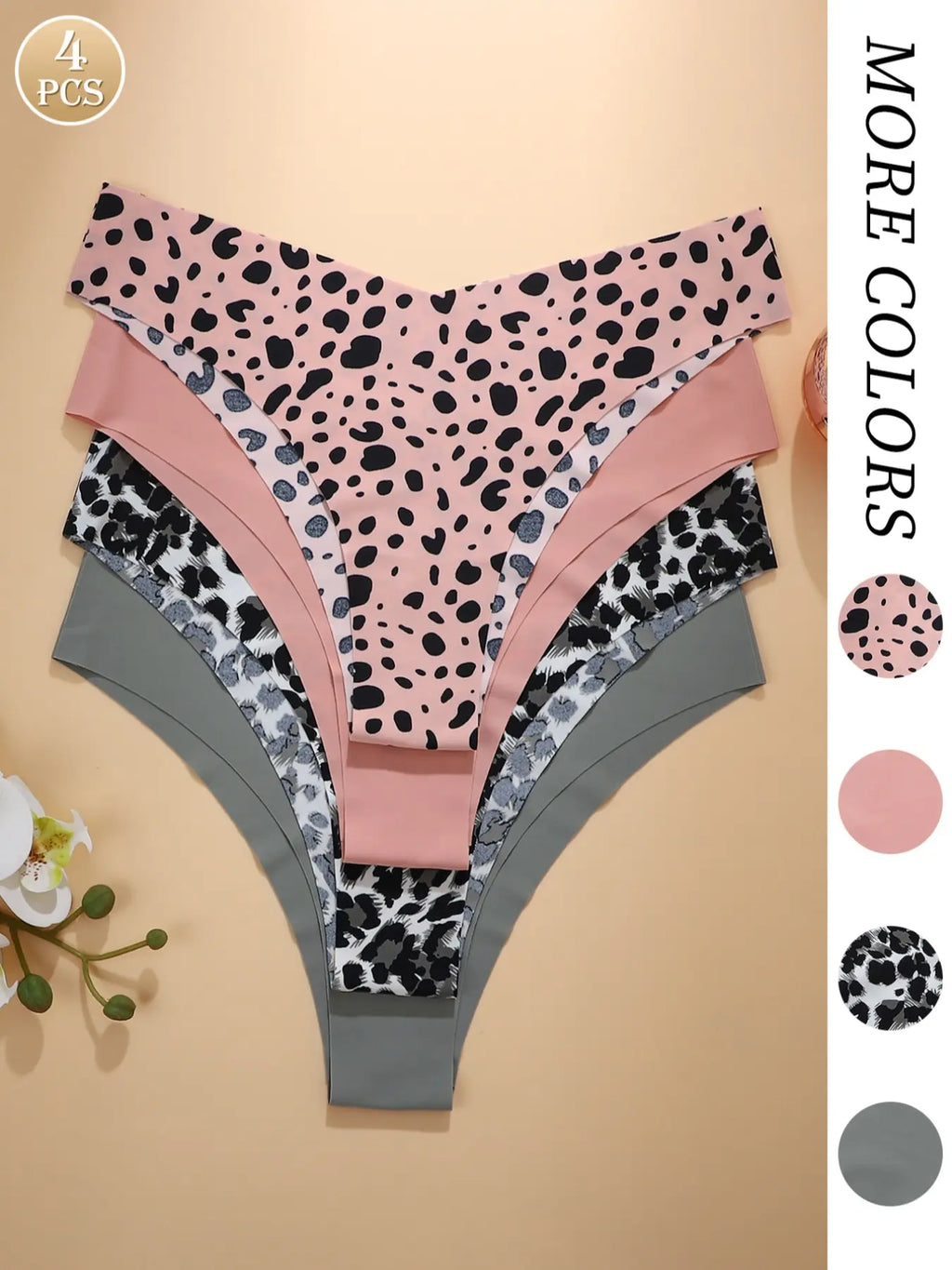 Women's Floral Heart Leopard Print Everyday Underwear Set, Available in 3 to 12 Pieces, Casual Fitted Design for All Seasons, Comfortable Lingerie and Panties