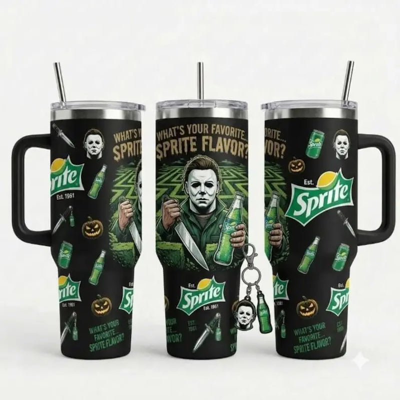 Ghostface, Chucky, and Michael Myers 40 oz Insulated Stainless Steel Tumbler with Handle and Straw - Perfect Gift for Horror Movie Enthusiasts