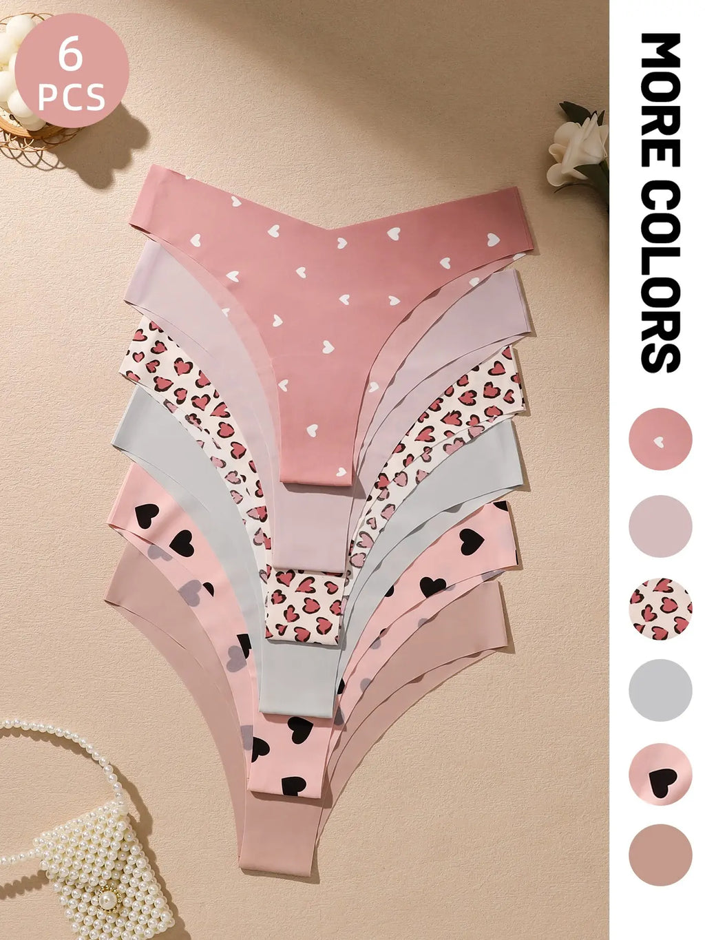 Women's Floral Heart Leopard Print Everyday Underwear Set, Available in 3 to 12 Pieces, Casual Fitted Design for All Seasons, Comfortable Lingerie and Panties