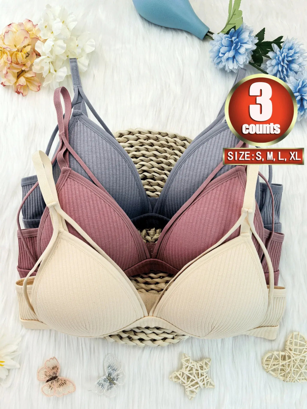 Women's Wireless Cut-Out Knit Bra with Adjustable Straps - Comfortable Everyday Lingerie for All Seasons