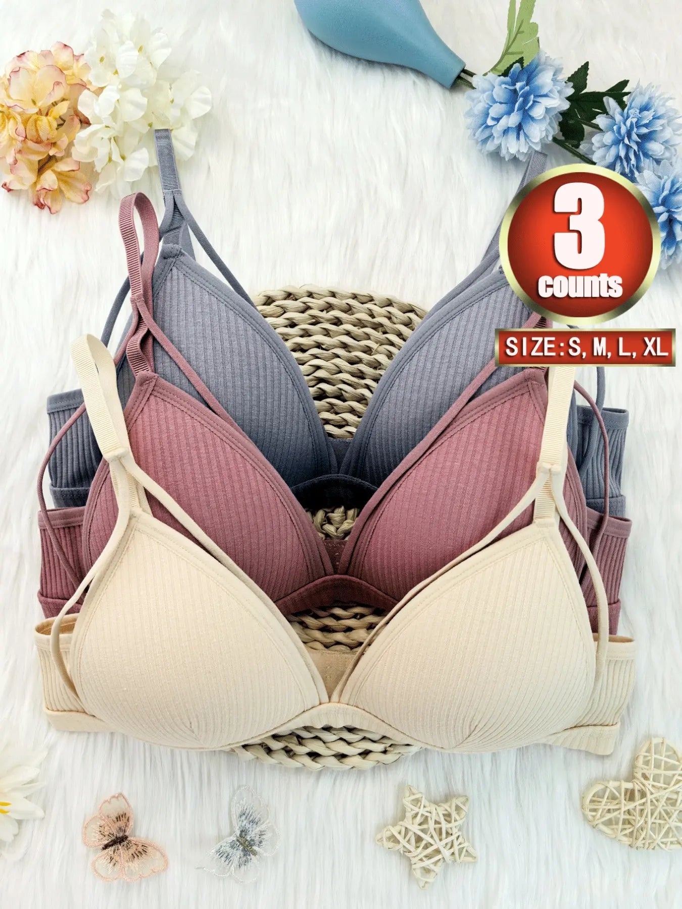 Women's Wireless Cut-Out Knit Bra with Adjustable Straps - Comfortable Everyday Lingerie for All Seasons