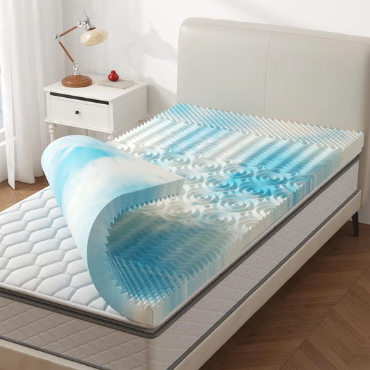 Blue Gel Memory Foam Mattress Topper for Enhanced Support and Cooling Pressure Relief, Designed for Back and Hip Pain Relief in Dorms, RVs, and Camping