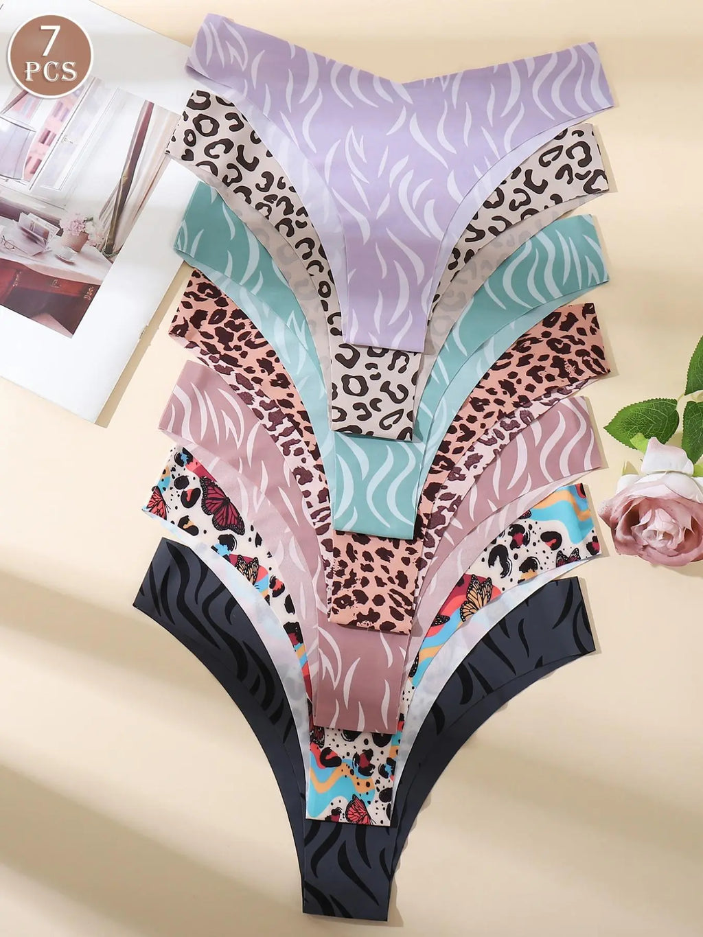 Women's Floral Heart Leopard Print Everyday Underwear Set, Available in 3 to 12 Pieces, Casual Fitted Design for All Seasons, Comfortable Lingerie and Panties