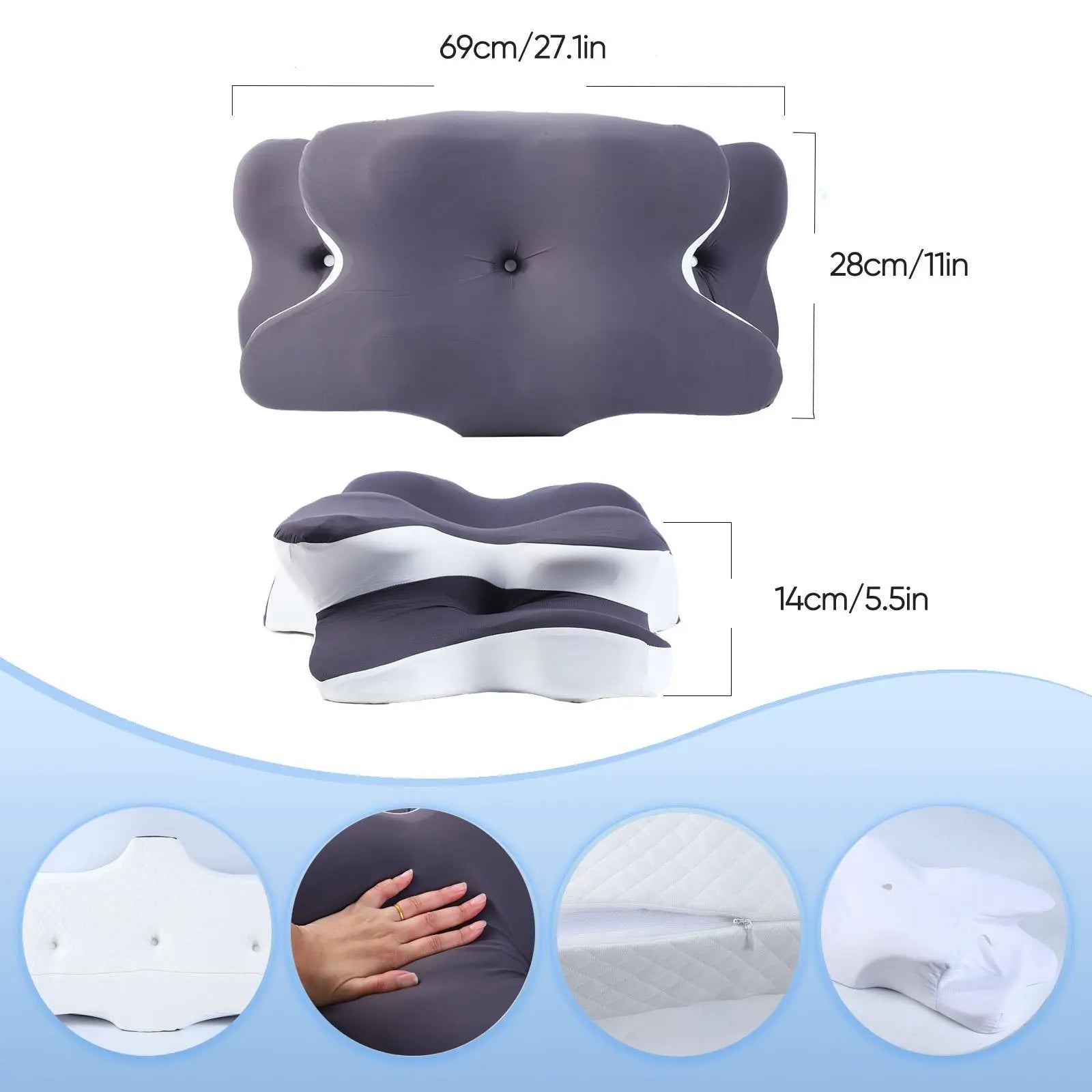 Double-Sided Contoured Neck Pillow with Supportive Memory Foam and Cooling Cover, Featuring Zoned Design and Extra-Large Armrest for Optimal Comfort in Side, Stomach, and Back Sleep Positions