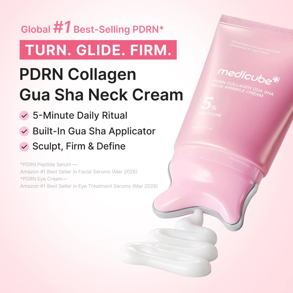 Medicube PDRN Collagen Gua Sha Neck Wrinkle Cream with Built-In Massager | Formulated with 5% Volufiline and PDRN for Firming and Contouring | Targets Fine Lines on Neck, Jawline, Décolleté, Underarms, Chest, Legs, and Shoulders | Korean Skincare Solution