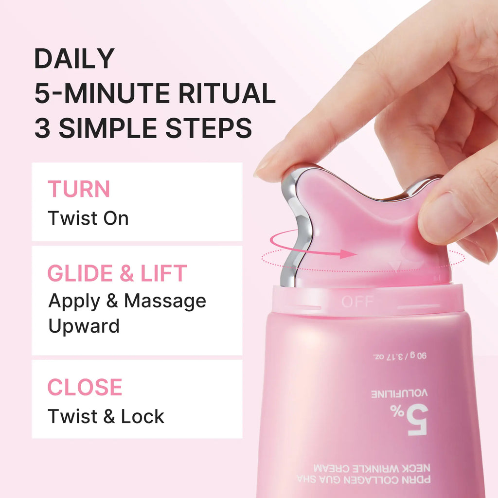 Medicube PDRN Collagen Gua Sha Neck Wrinkle Cream with Built-In Massager | Formulated with 5% Volufiline and PDRN for Firming and Contouring | Targets Fine Lines on Neck, Jawline, Décolleté, Underarms, Chest, Legs, and Shoulders | Korean Skincare Solution
