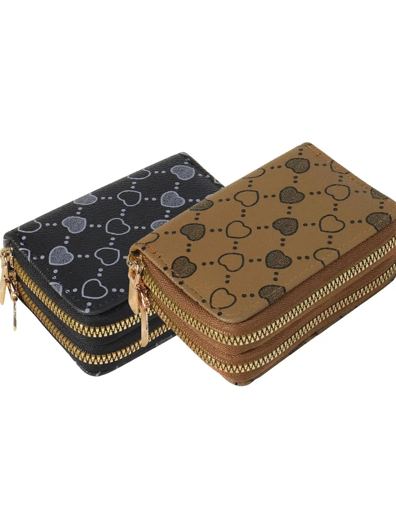 Women's Summer 2024 Retro Heart Print Double Zipper Coin Purse - Ideal Mother's Day Gift, Casual Multi-Card Holder, PU Leather Credit Card Storage Bag for Outdoor and Travel Use