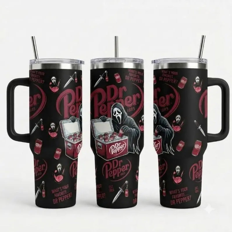 Ghostface, Chucky, and Michael Myers 40 oz Insulated Stainless Steel Tumbler with Handle and Straw - Perfect Gift for Horror Movie Enthusiasts