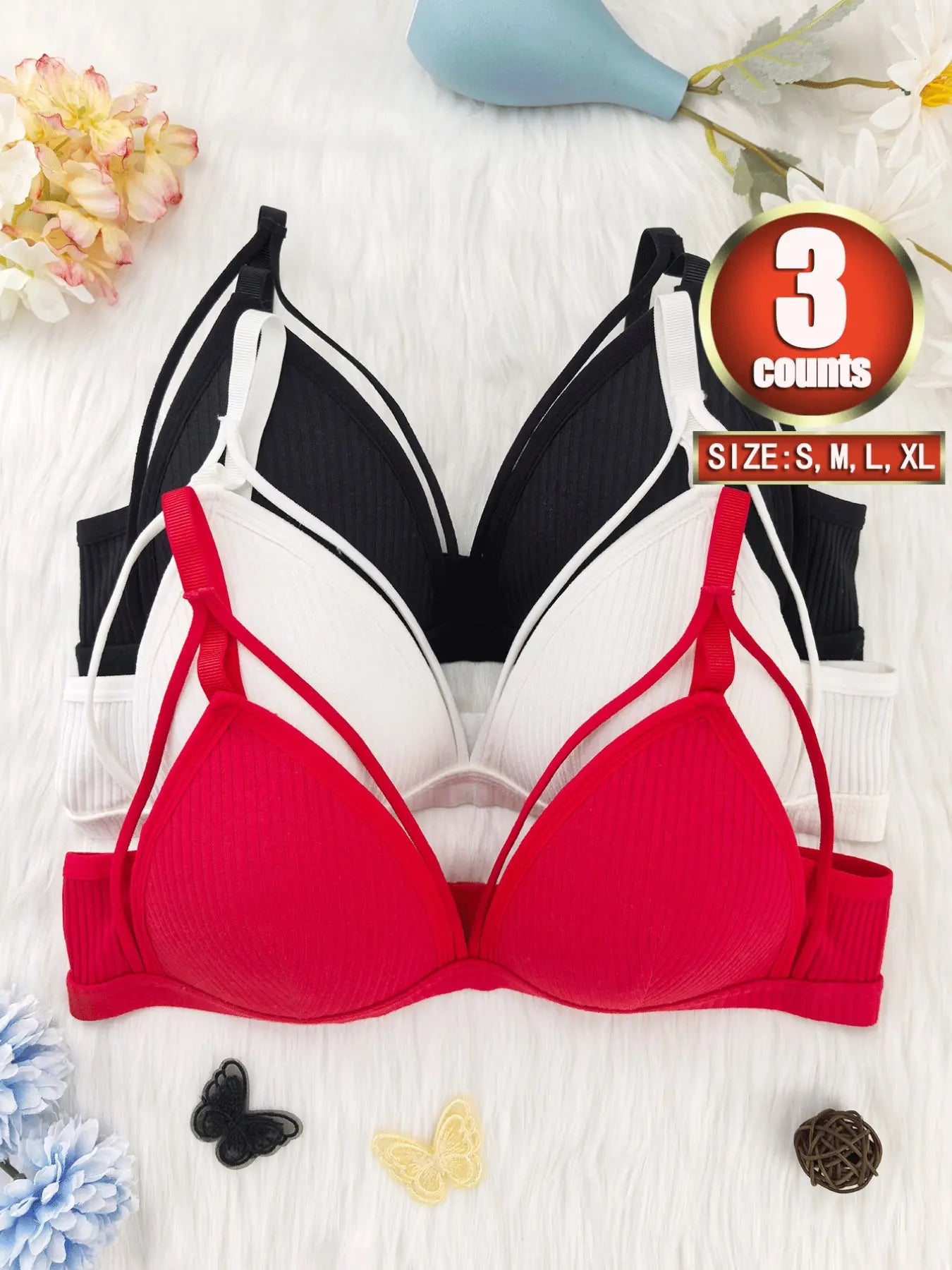 Women's Wireless Cut-Out Knit Bra with Adjustable Straps - Comfortable Everyday Lingerie for All Seasons