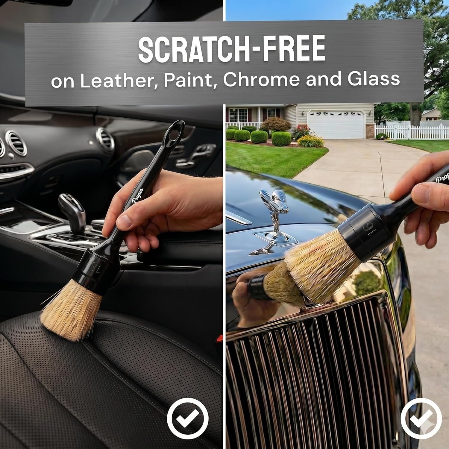 Car Detailing Brush Set - 3-Pack with Ultra Soft Boar Hair Bristles for Interior and Exterior Use