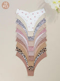 Women's Floral Heart Leopard Print Everyday Underwear Set, Available in 3 to 12 Pieces, Casual Fitted Design for All Seasons, Comfortable Lingerie and Panties