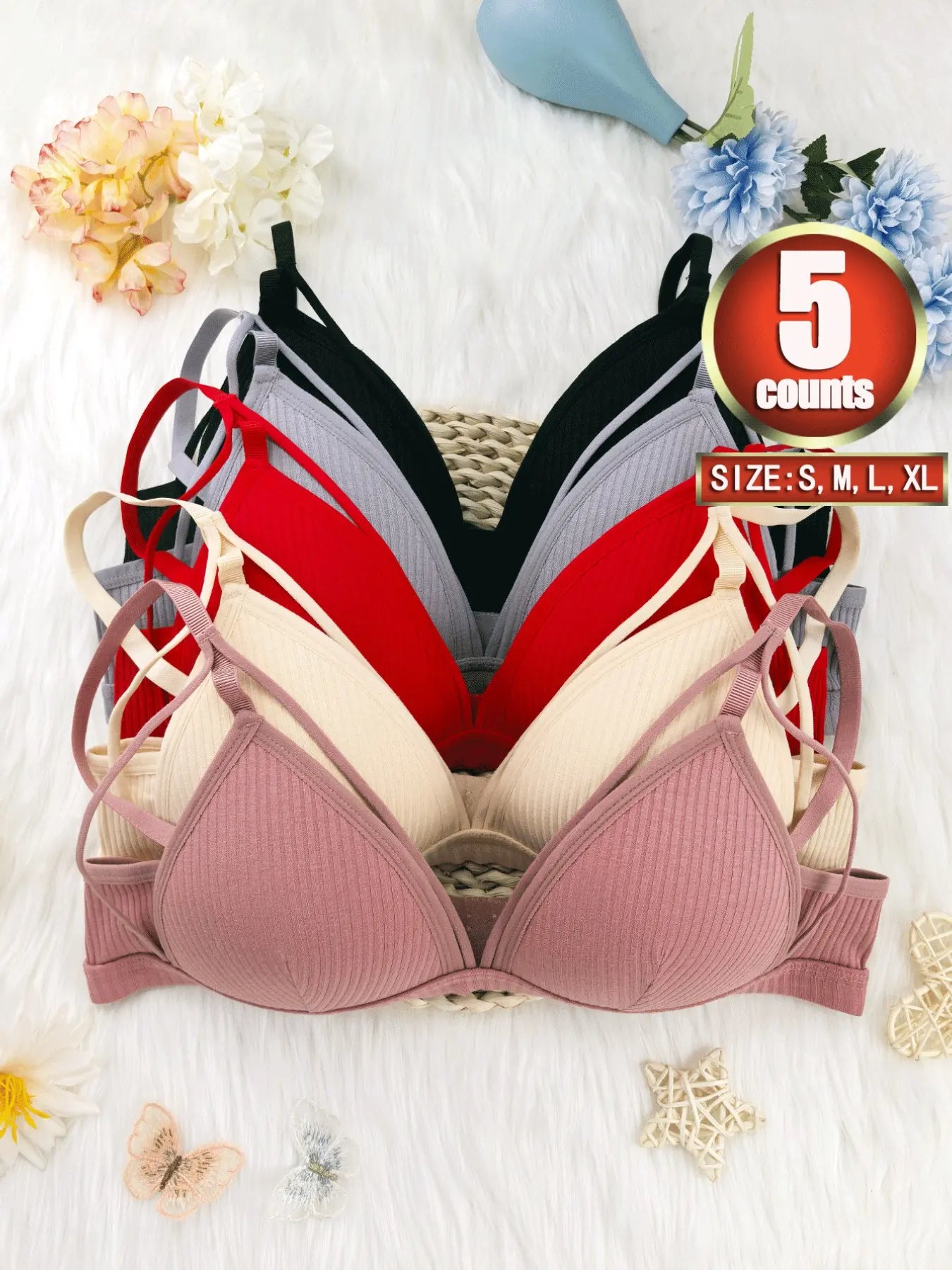 Women's Wireless Cut-Out Knit Bra with Adjustable Straps - Comfortable Everyday Lingerie for All Seasons