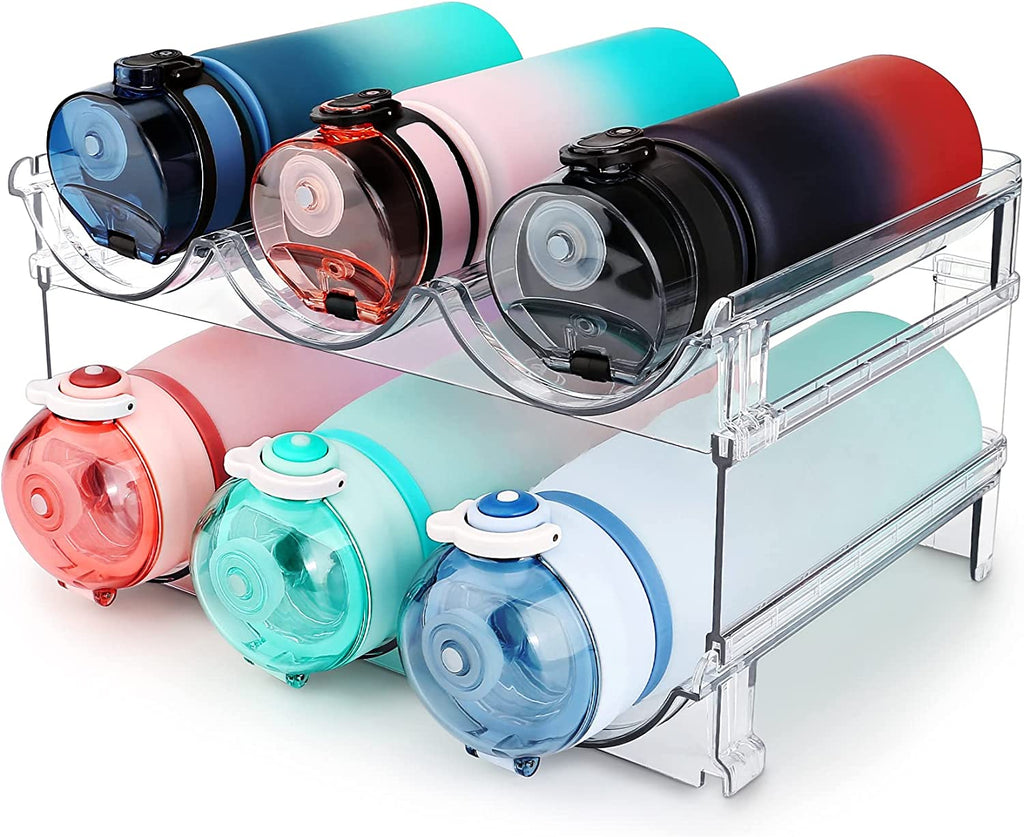 Water Bottle Storage Organizer Set - 2 Pack Stackable Cabinet Rack