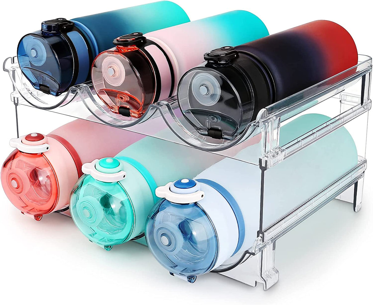 Water Bottle Storage Organizer Set - 2 Pack Stackable Cabinet Rack