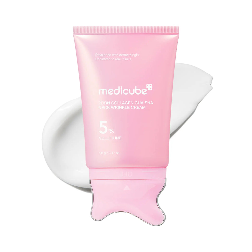 Medicube PDRN Collagen Gua Sha Neck Wrinkle Cream with Built-In Massager | Formulated with 5% Volufiline and PDRN for Firming and Contouring | Targets Fine Lines on Neck, Jawline, Décolleté, Underarms, Chest, Legs, and Shoulders | Korean Skincare Solution