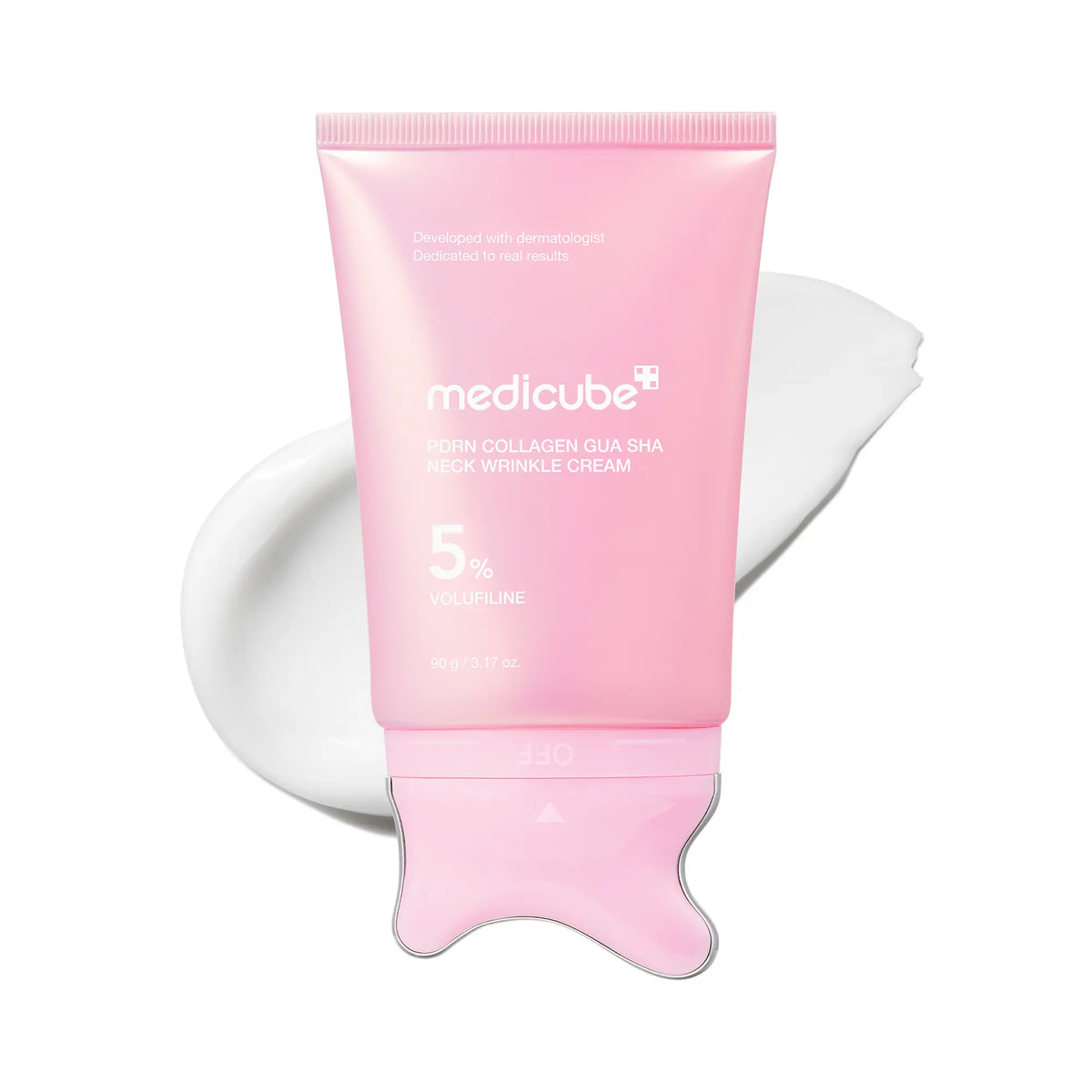 Medicube PDRN Collagen Gua Sha Neck Wrinkle Cream with Built-In Massager | Formulated with 5% Volufiline and PDRN for Firming and Contouring | Targets Fine Lines on Neck, Jawline, Décolleté, Underarms, Chest, Legs, and Shoulders | Korean Skincare Solution