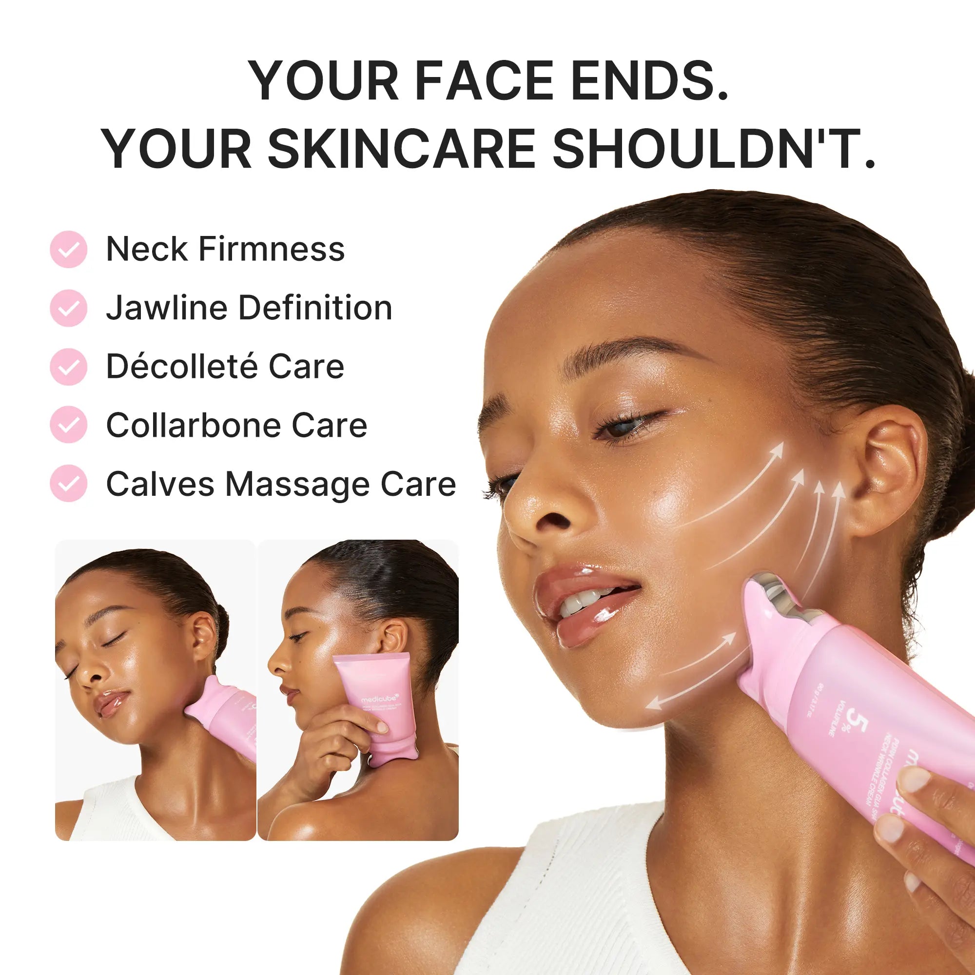 Medicube PDRN Collagen Gua Sha Neck Wrinkle Cream with Built-In Massager | Formulated with 5% Volufiline and PDRN for Firming and Contouring | Targets Fine Lines on Neck, Jawline, Décolleté, Underarms, Chest, Legs, and Shoulders | Korean Skincare Solution