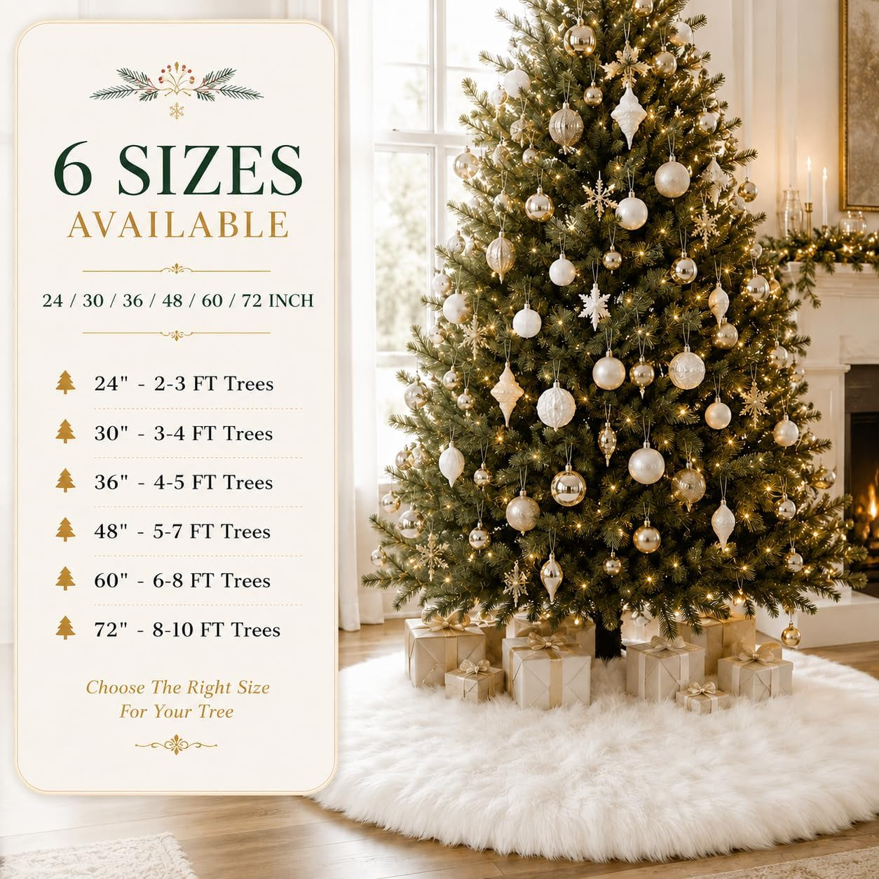 48-Inch White Faux Fur Christmas Tree Skirt - Luxurious Plush Base Cover for Holiday Celebrations and Home Decor