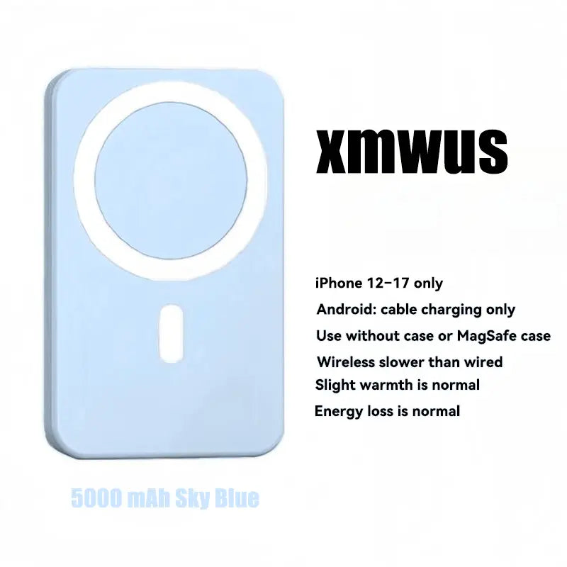 5000mAh Magnetic Power Bank - Wireless Portable Charger for iPhone 12-17 Series, Compatible with MagSafe Cases by Sohochic