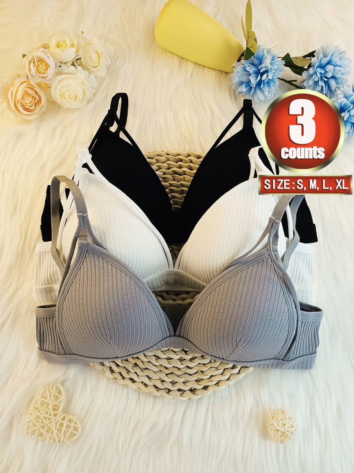 Women's Wireless Cut-Out Knit Bra with Adjustable Straps - Comfortable Everyday Lingerie for All Seasons