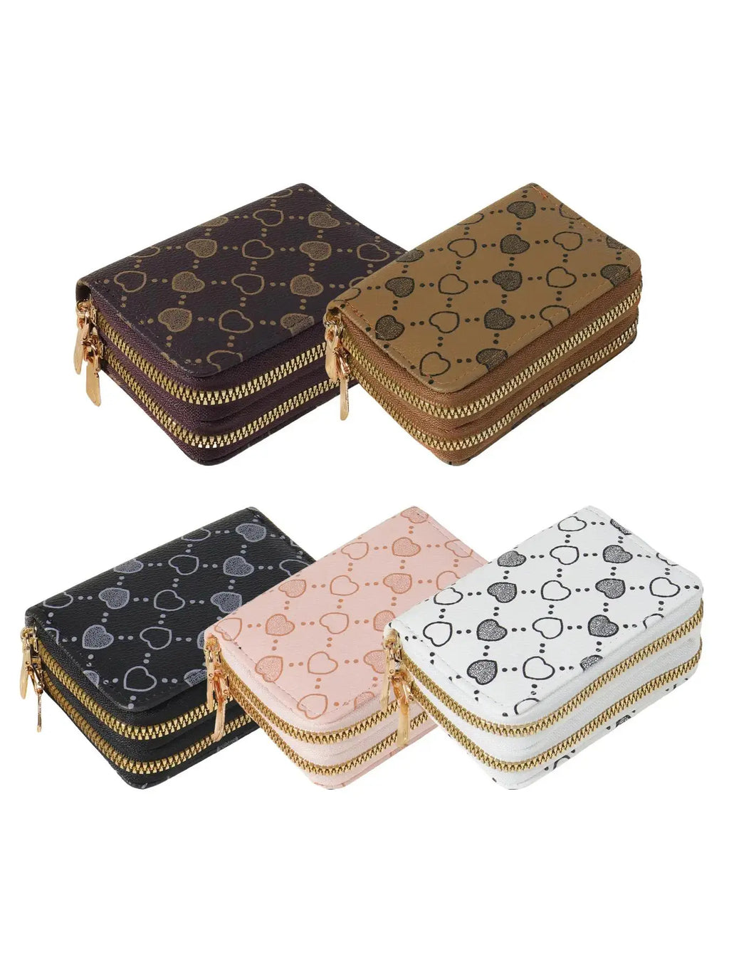 Women's Summer 2024 Retro Heart Print Double Zipper Coin Purse - Ideal Mother's Day Gift, Casual Multi-Card Holder, PU Leather Credit Card Storage Bag for Outdoor and Travel Use