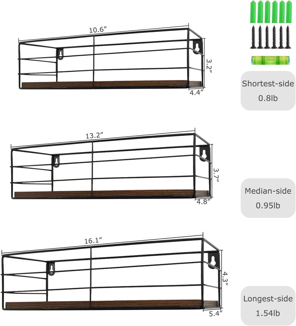 Wall-Mounted Floating Shelves Set of 3 for Versatile Home Storage Solutions in Bathroom, Living Room, Bedroom, and Kitchen