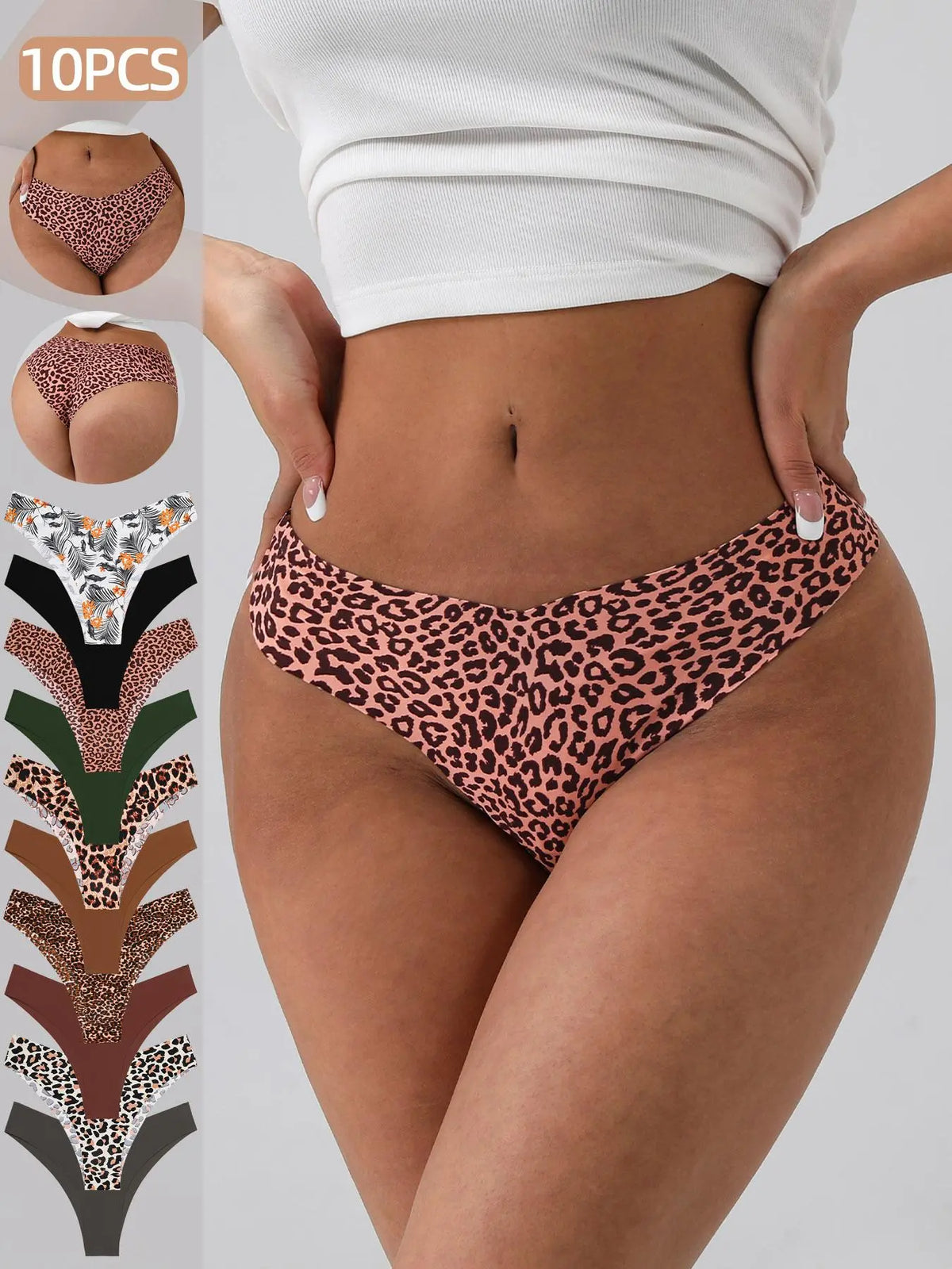 Women's Floral Heart Leopard Print Everyday Underwear Set, Available in 3 to 12 Pieces, Casual Fitted Design for All Seasons, Comfortable Lingerie and Panties