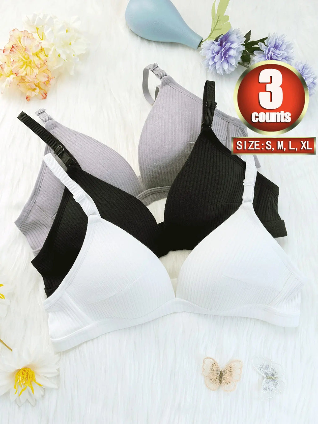 Women's Wireless Cut-Out Knit Bra with Adjustable Straps - Comfortable Everyday Lingerie for All Seasons