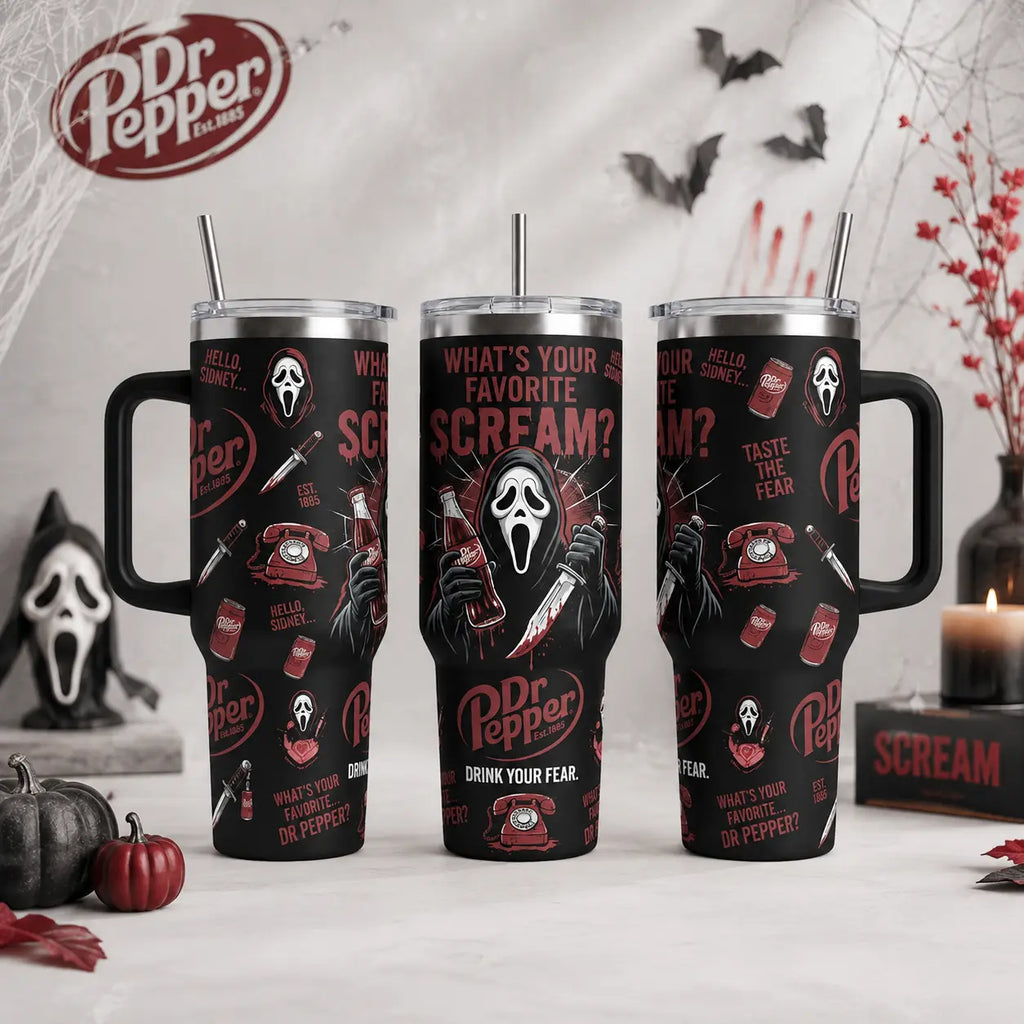 Ghostface, Chucky, and Michael Myers 40 oz Insulated Stainless Steel Tumbler with Handle and Straw - Perfect Gift for Horror Movie Enthusiasts