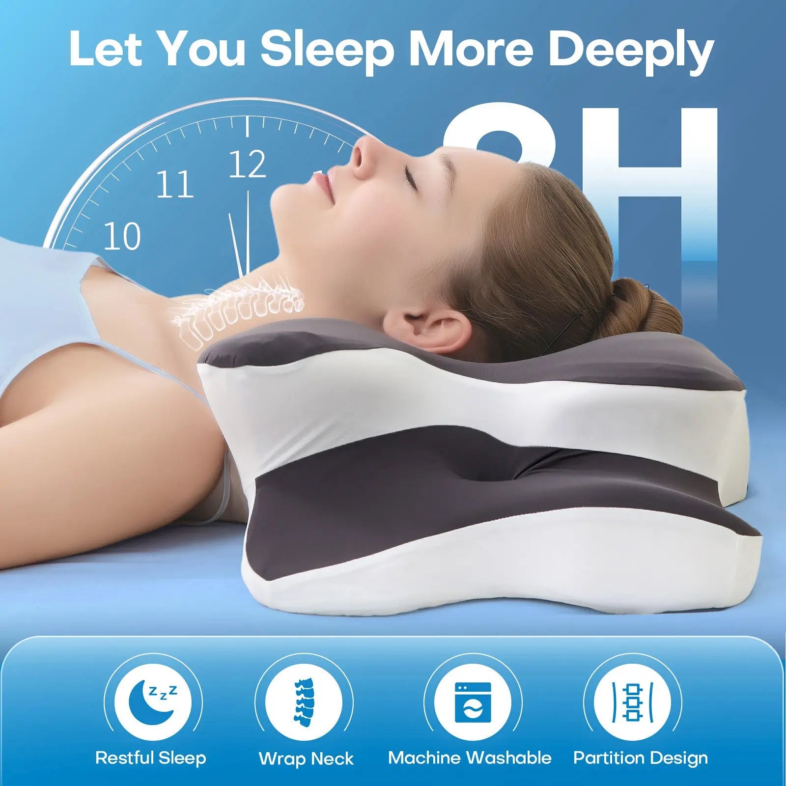 Double-Sided Contoured Neck Pillow with Supportive Memory Foam and Cooling Cover, Featuring Zoned Design and Extra-Large Armrest for Optimal Comfort in Side, Stomach, and Back Sleep Positions