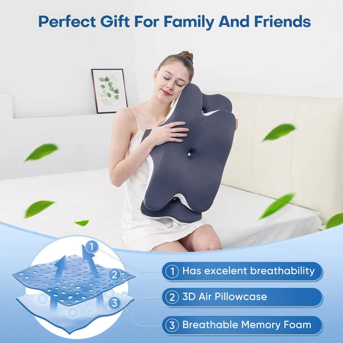 Double-Sided Contoured Neck Pillow with Supportive Memory Foam and Cooling Cover, Featuring Zoned Design and Extra-Large Armrest for Optimal Comfort in Side, Stomach, and Back Sleep Positions