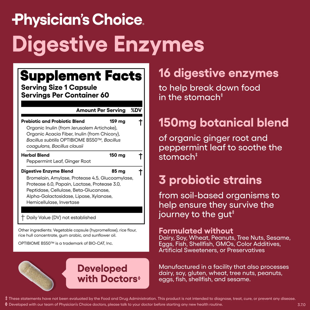 Physician's Choice Digestive Enzymes with Probiotics and Prebiotics for Bloating Relief and Gut Health Support