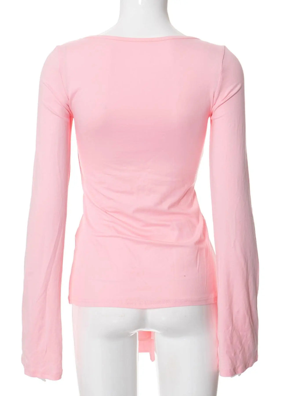 Women's Solid Knot Front Split Hem Long Sleeve Tee - Casual Chic Sweetheart Neck T-Shirt for Fall Daily Wear