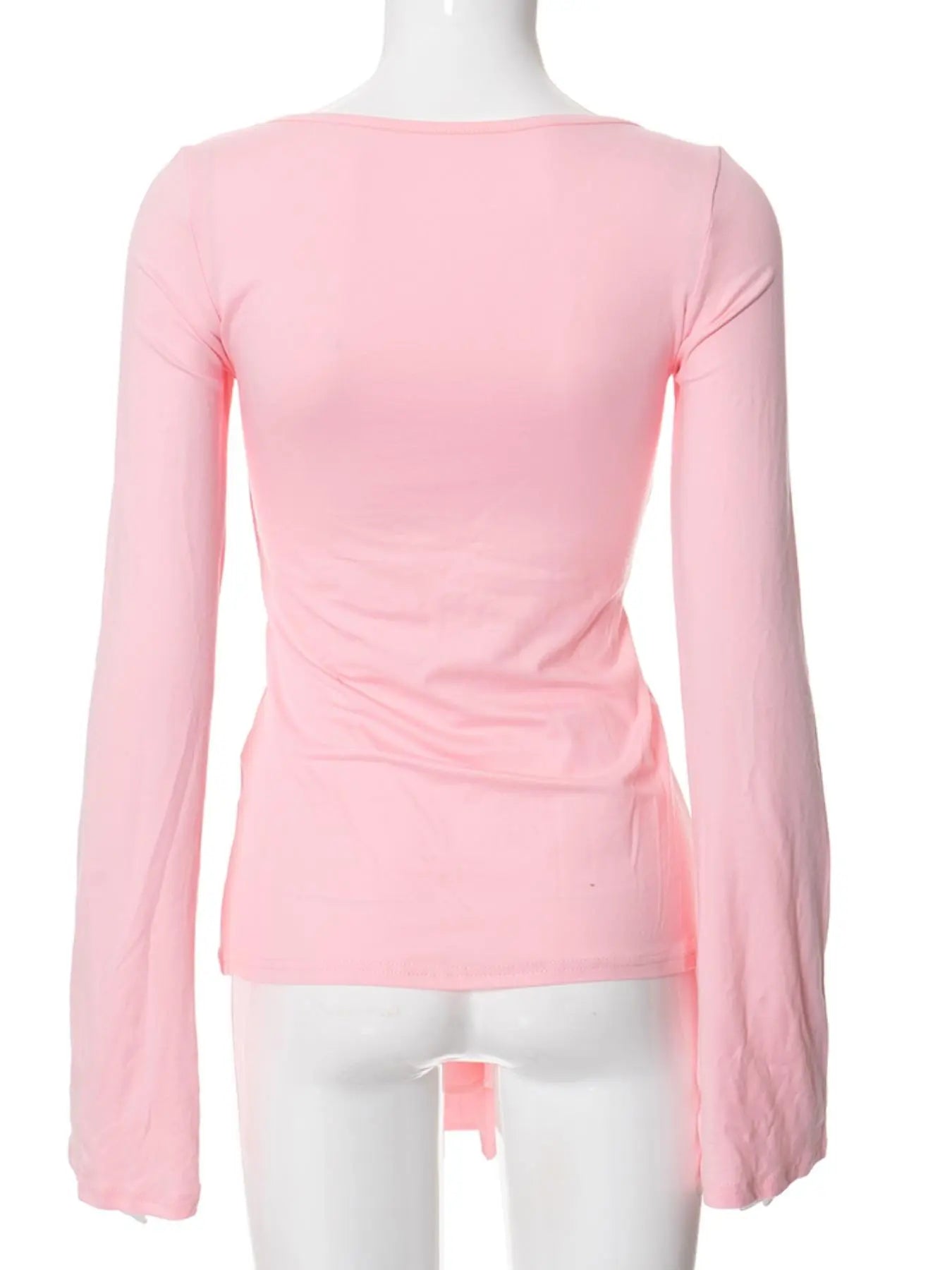 Women's Solid Knot Front Split Hem Long Sleeve Tee - Casual Chic Sweetheart Neck T-Shirt for Fall Daily Wear