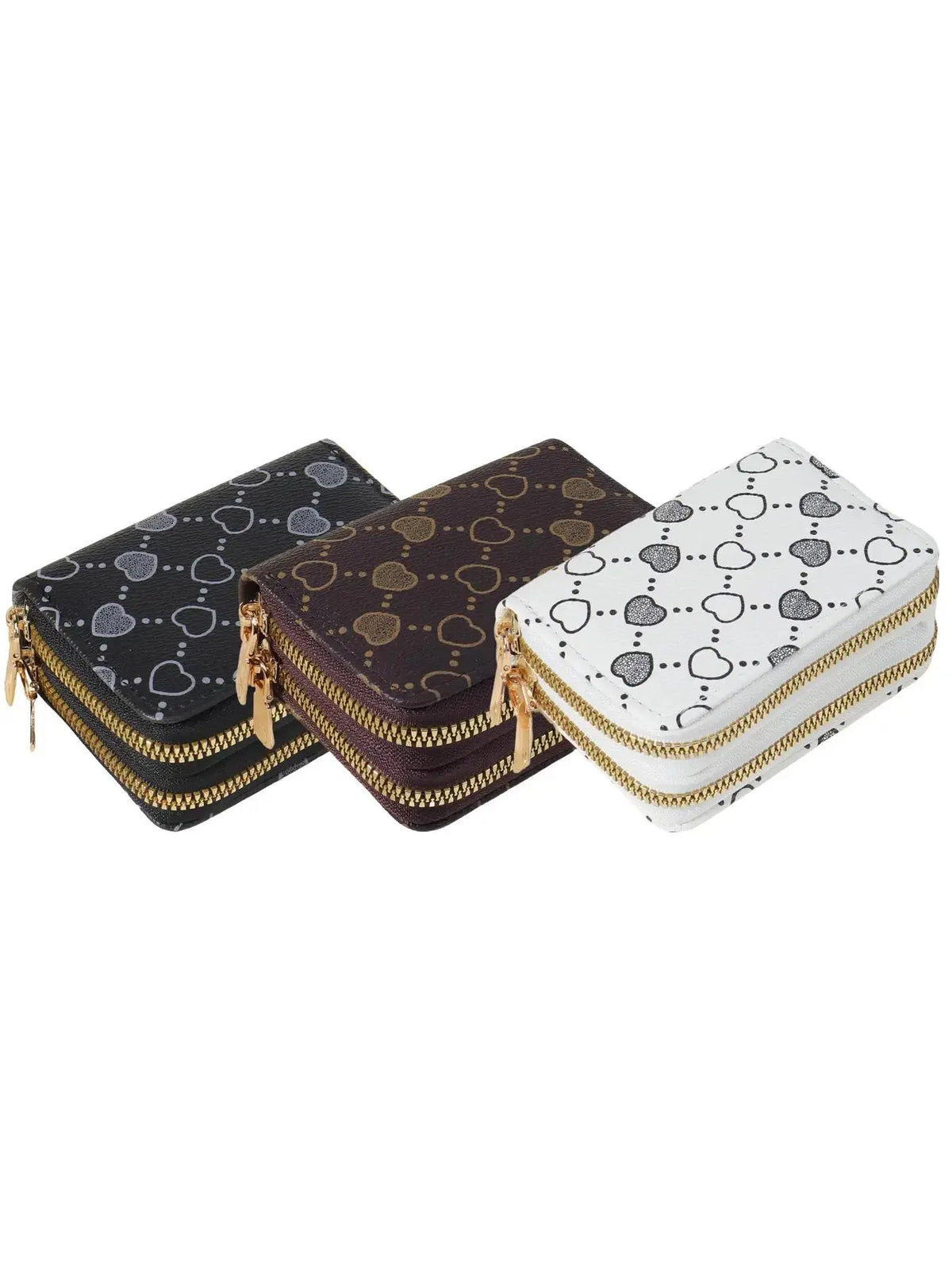 Women's Summer 2024 Retro Heart Print Double Zipper Coin Purse - Ideal Mother's Day Gift, Casual Multi-Card Holder, PU Leather Credit Card Storage Bag for Outdoor and Travel Use