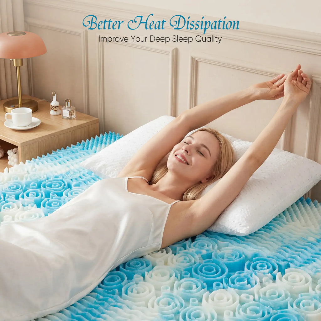 Blue Gel Memory Foam Mattress Topper for Enhanced Support and Cooling Pressure Relief, Designed for Back and Hip Pain Relief in Dorms, RVs, and Camping