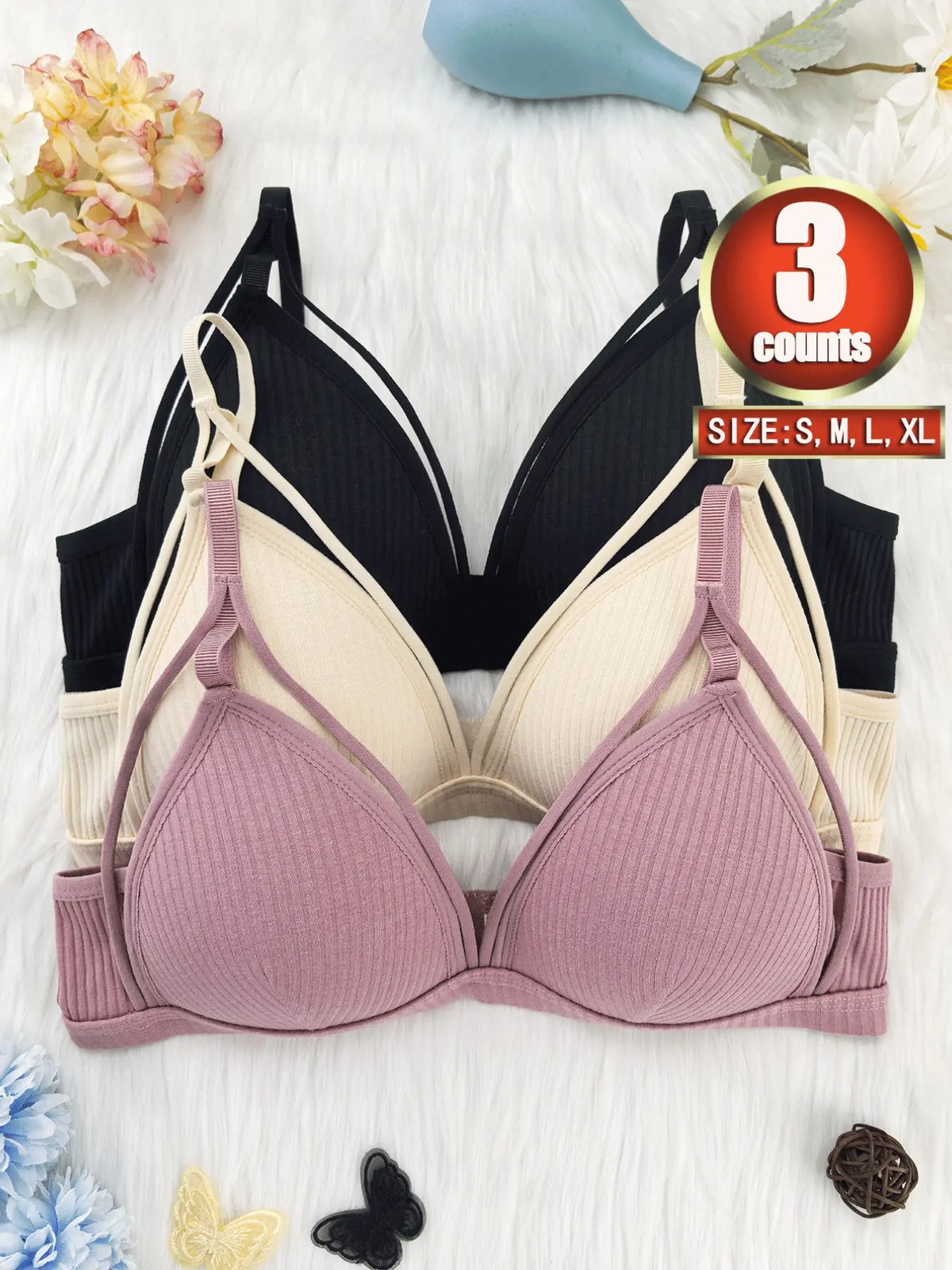 Women's Wireless Cut-Out Knit Bra with Adjustable Straps - Comfortable Everyday Lingerie for All Seasons