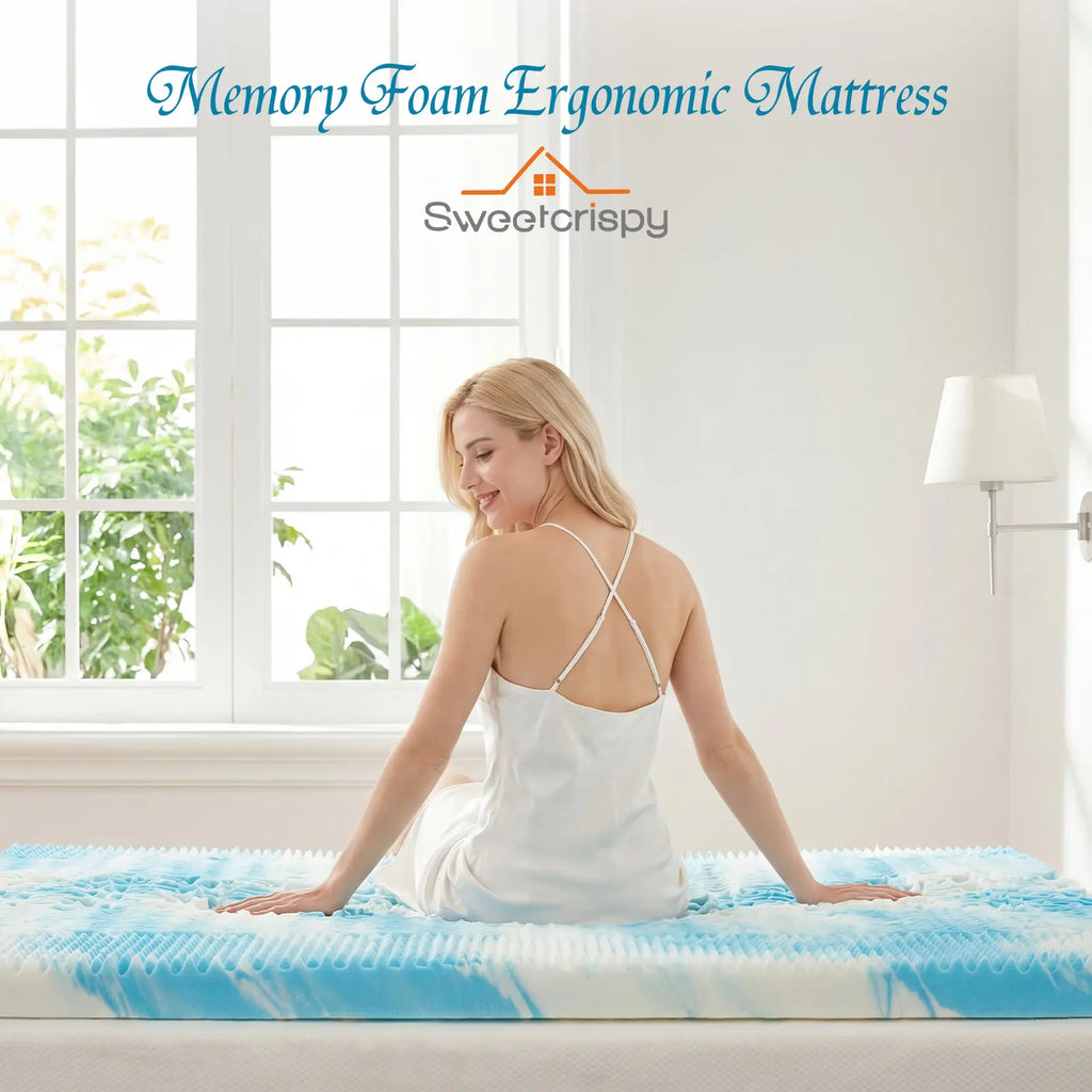 Blue Gel Memory Foam Mattress Topper for Enhanced Support and Cooling Pressure Relief, Designed for Back and Hip Pain Relief in Dorms, RVs, and Camping