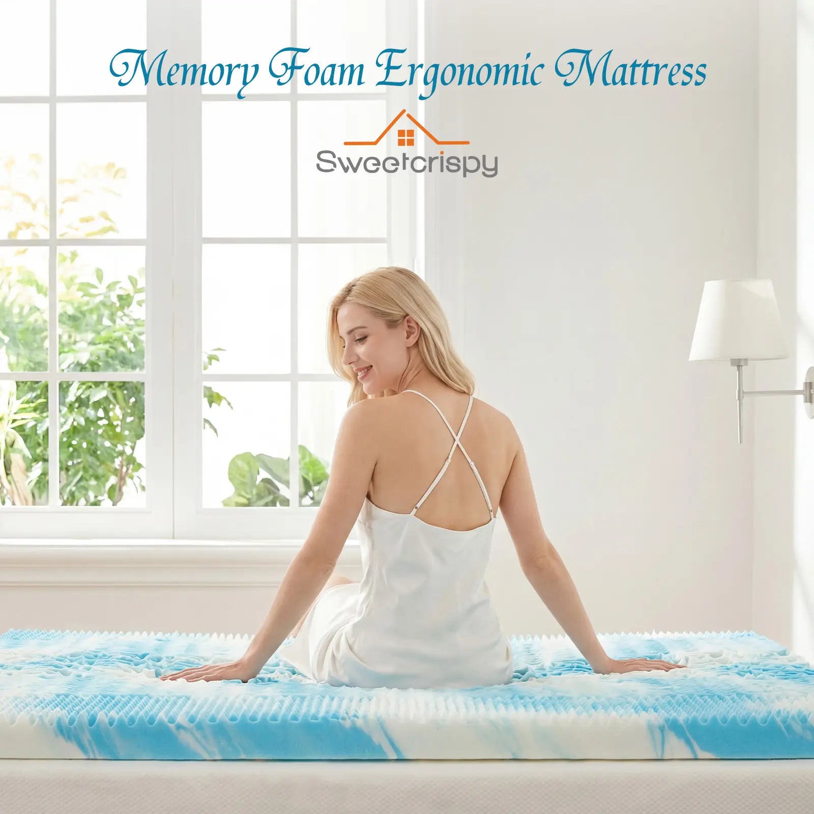 Blue Gel Memory Foam Mattress Topper for Enhanced Support and Cooling Pressure Relief, Designed for Back and Hip Pain Relief in Dorms, RVs, and Camping