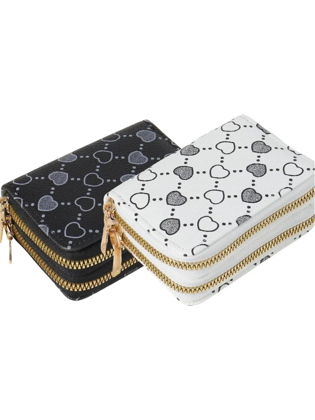 Women's Summer 2024 Retro Heart Print Double Zipper Coin Purse - Ideal Mother's Day Gift, Casual Multi-Card Holder, PU Leather Credit Card Storage Bag for Outdoor and Travel Use