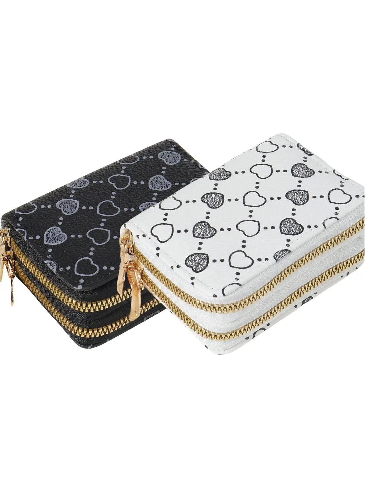 Women's Summer 2024 Retro Heart Print Double Zipper Coin Purse - Ideal Mother's Day Gift, Casual Multi-Card Holder, PU Leather Credit Card Storage Bag for Outdoor and Travel Use