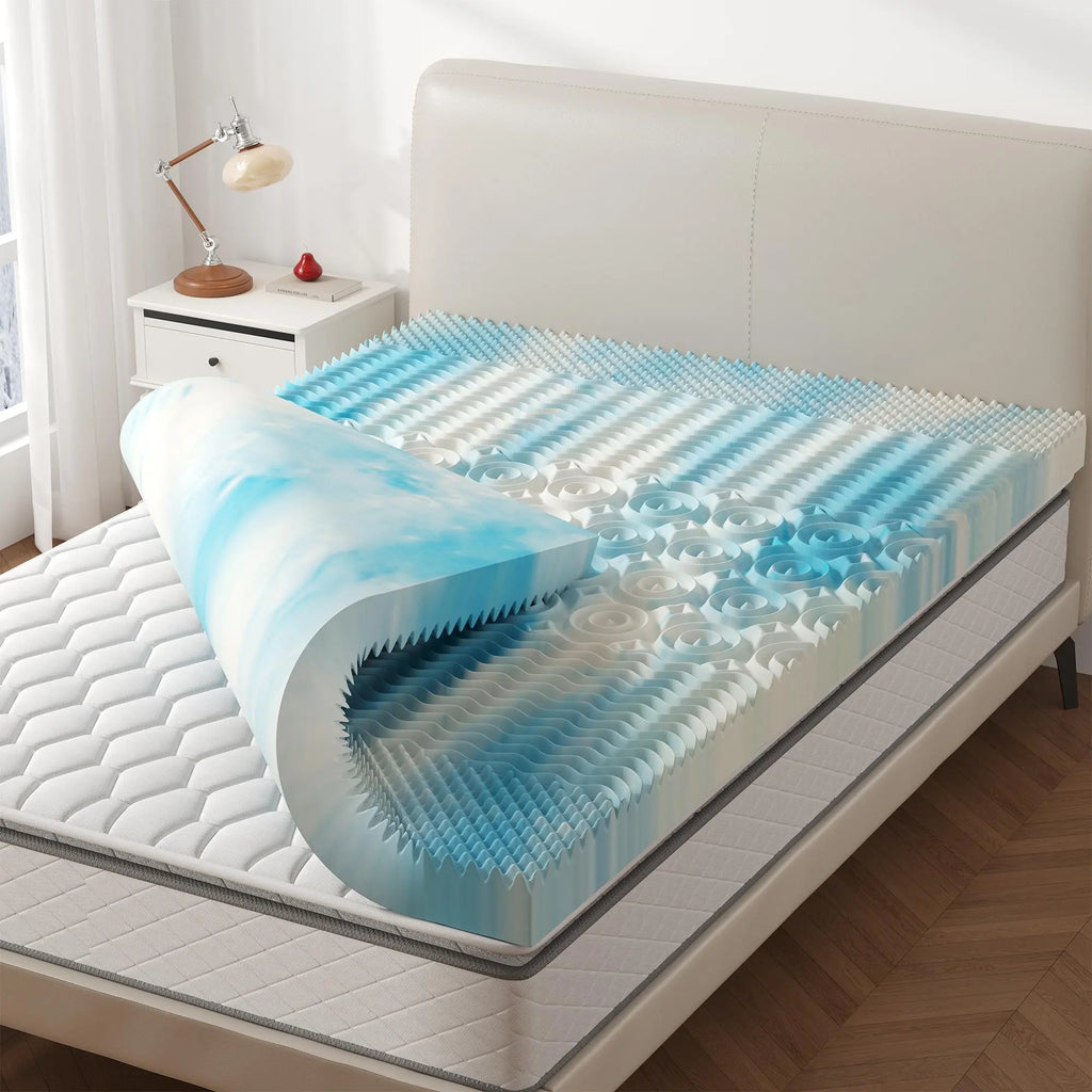 Blue Gel Memory Foam Mattress Topper for Enhanced Support and Cooling Pressure Relief, Designed for Back and Hip Pain Relief in Dorms, RVs, and Camping