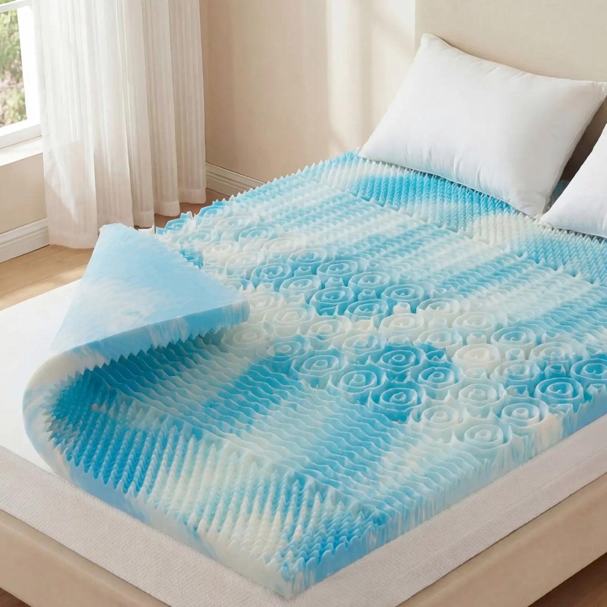 Blue Gel Memory Foam Mattress Topper for Enhanced Support and Cooling Pressure Relief, Designed for Back and Hip Pain Relief in Dorms, RVs, and Camping