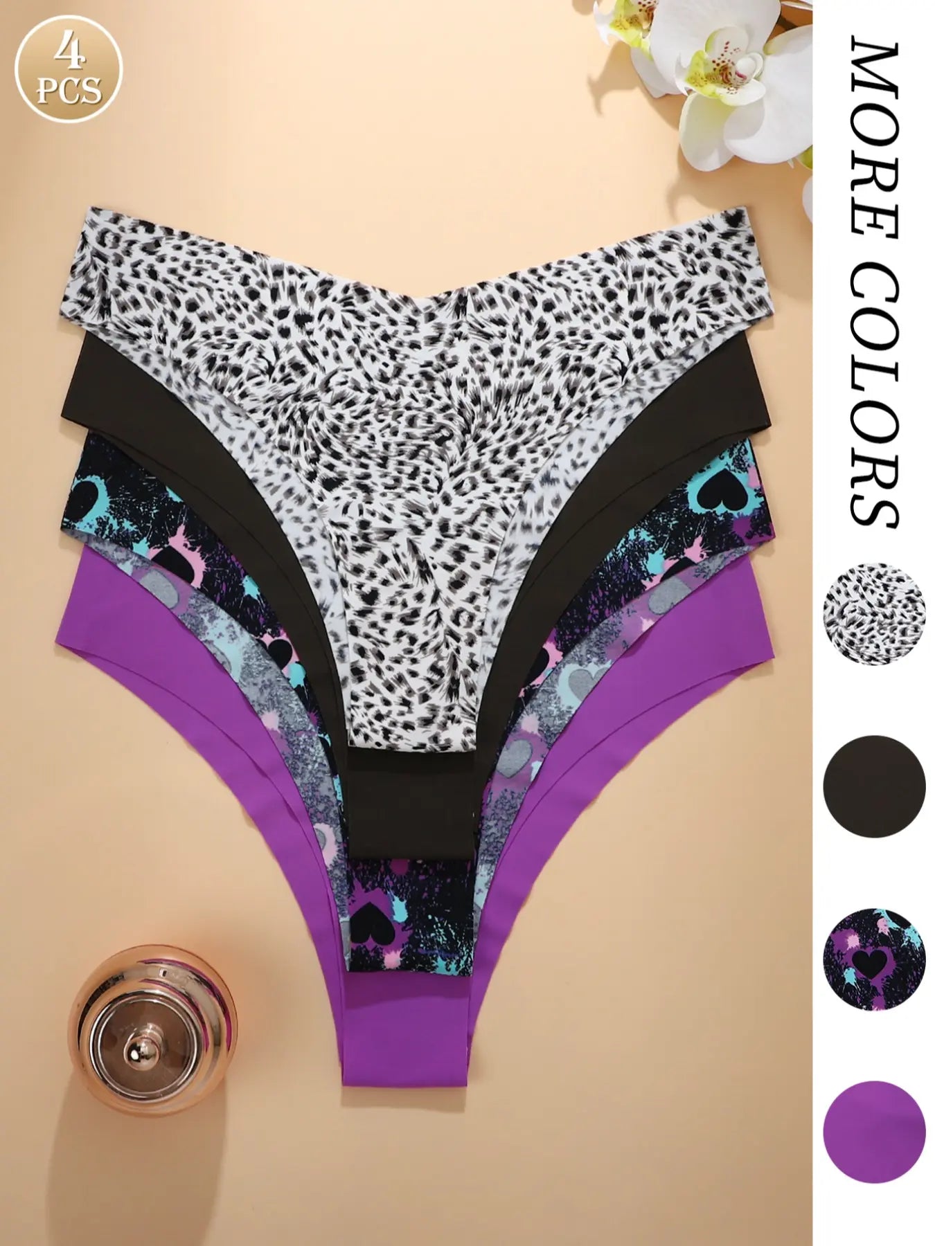 Women's Floral Heart Leopard Print Everyday Underwear Set, Available in 3 to 12 Pieces, Casual Fitted Design for All Seasons, Comfortable Lingerie and Panties